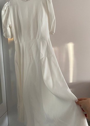 Beyaz Midi Drapeli Elbise - Görsel 2