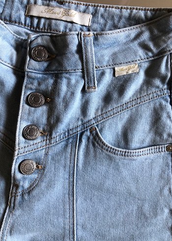 Düğmeli Mavi Kadın Denim Pantolon
