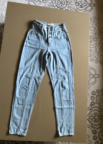 36 Beden mavi Renk Düğmeli Mavi Kadın Denim Pantolon