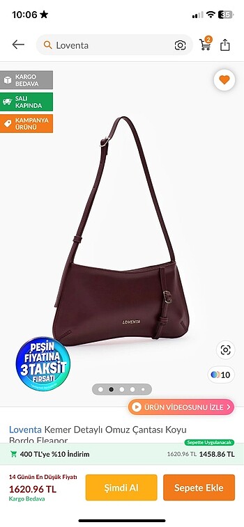  Beden bordo Renk Loventa koyu bordo Eleanor kol çantası