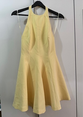 xs Beden Zara butter yellow godeli halter yaka elbise