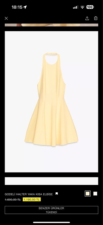 Zara Zara butter yellow godeli halter yaka elbise