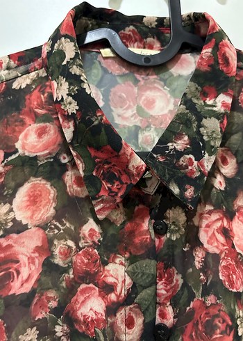 Bordo Çiçek Desenli Uzun Kollu Kadın Gömlek - Görsel 3