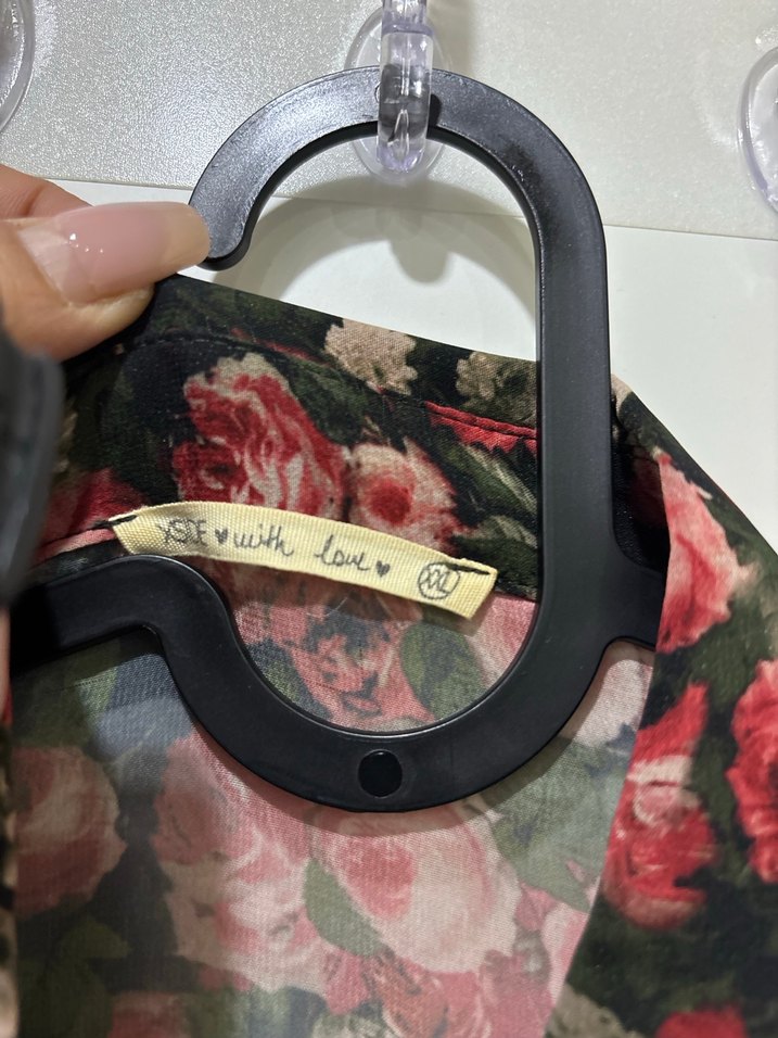 Bordo Çiçek Desenli Uzun Kollu Kadın Gömlek - Görsel 2