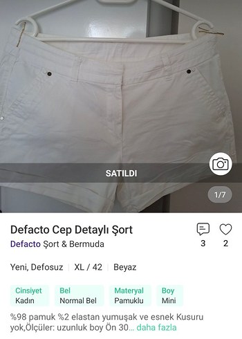 Defacto Chino Rahat Beyaz Kisa Sort