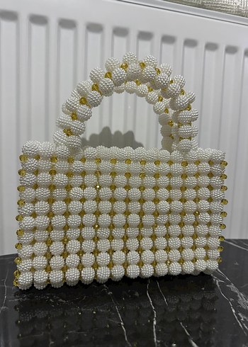 Zara İnci Boncuklu Mini Beyaz El Cantasi