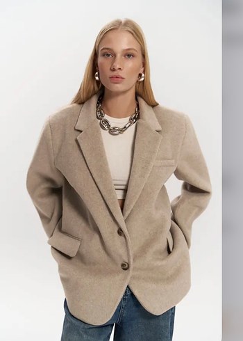 Diğer Mai Collection Bej Oversize Yun Blazer Ceket