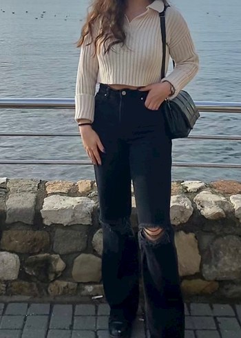 Stradivarius Siyah Yuksek Bel Yikamali Denim Jean