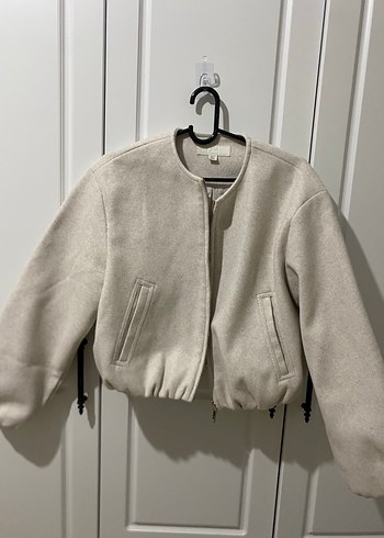 Zara Ekru Kisa Fermuarli Ceket