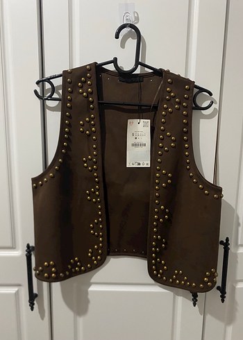 Zara Metal Civili Koyu Kahverengi Deri Yelek