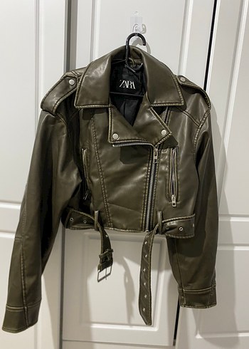 Zara Haki Deri Biker Ceket
