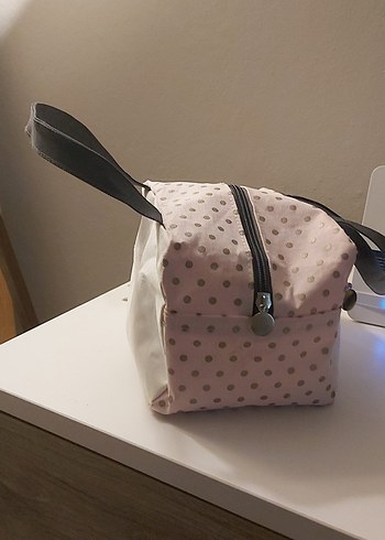 toz pembe puantiyeli Kadın Makyaj Çantası - Görsel 5