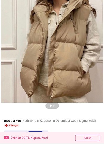 LC Waikiki Kapusonlu Krem Sisme Yelek