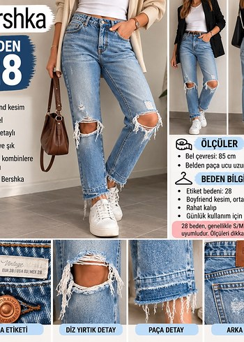Bershka Acik Mavi Yirtik Denim Jean