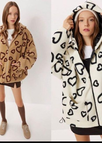 Diğer Kalpli Oversize Kapusonlu Polar Ceket