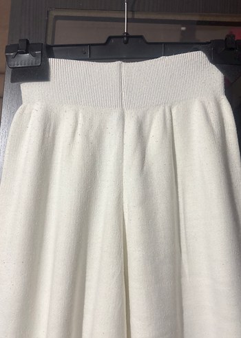 Beyaz Keten Geniş Paça Kadın Pantolon - Görsel 4