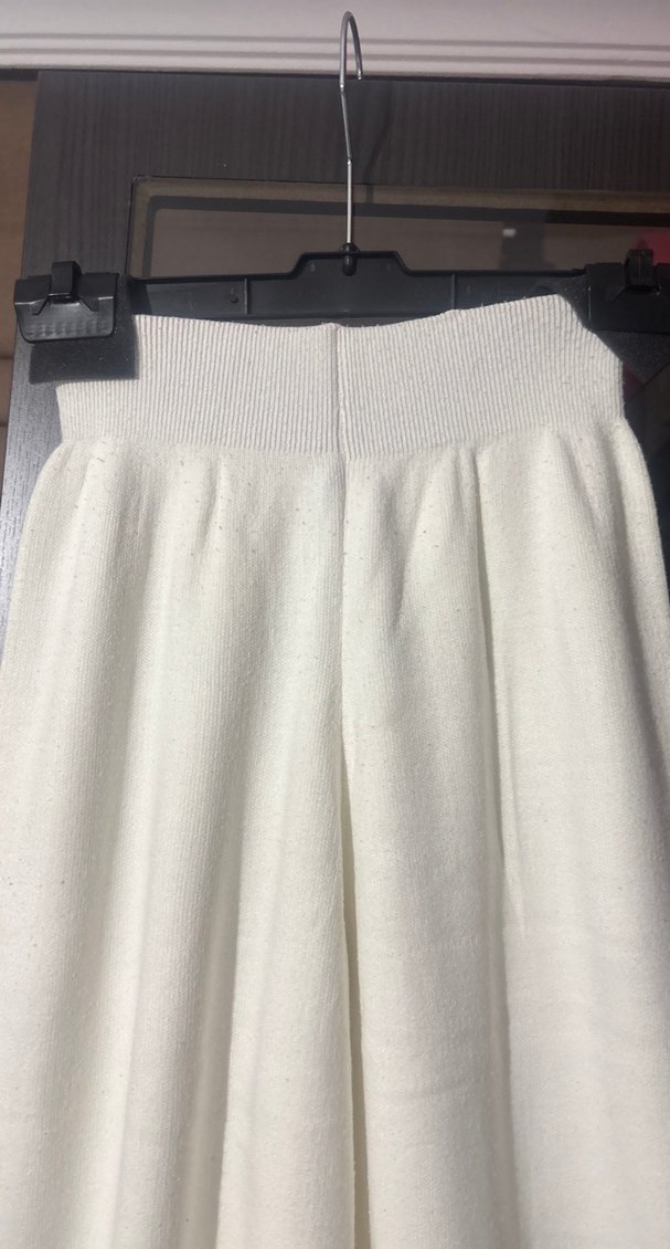 Beyaz Keten Geniş Paça Kadın Pantolon - Görsel 4