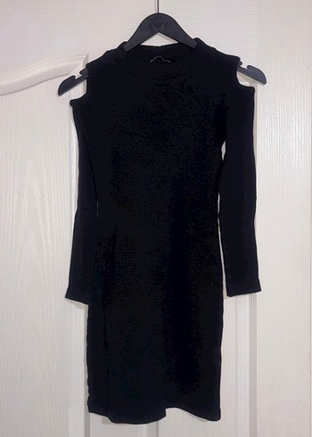 Siyah Yüksek Yakalı Uzun Kollu Midi Triko Elbise - Görsel 4