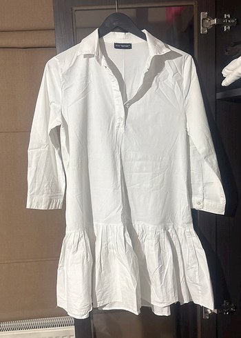 Beyaz Keten Midi Kadın Gömlek - Görsel 2