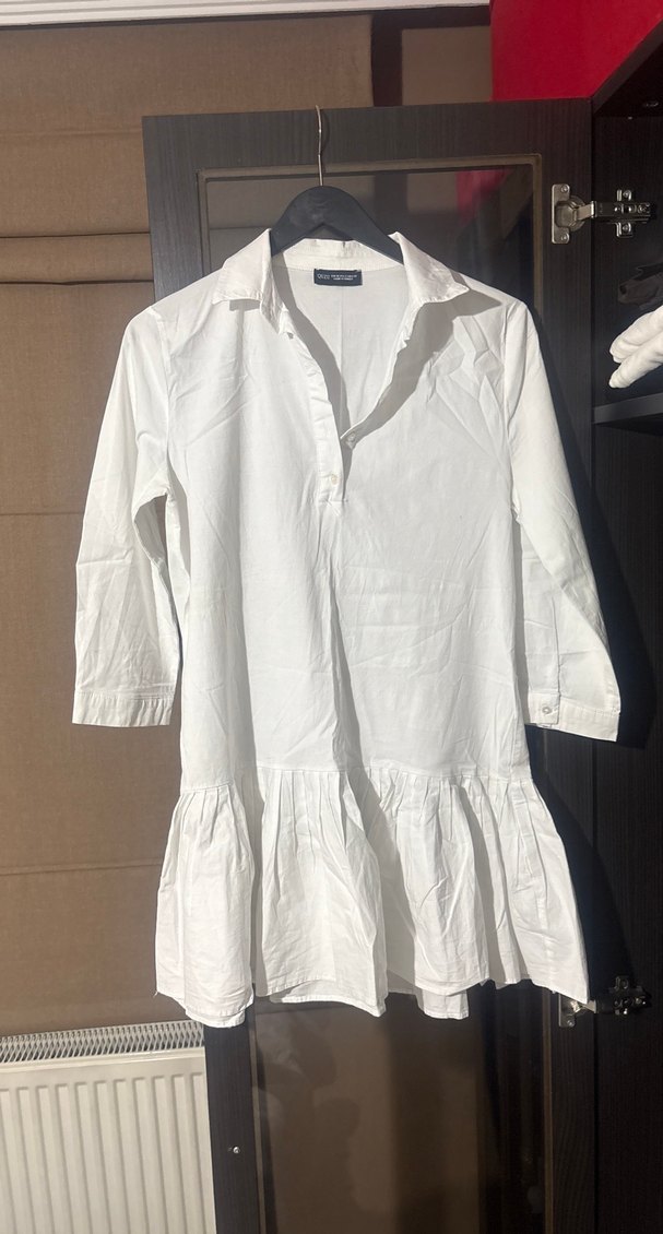 Beyaz Keten Midi Kadın Gömlek - Görsel 2