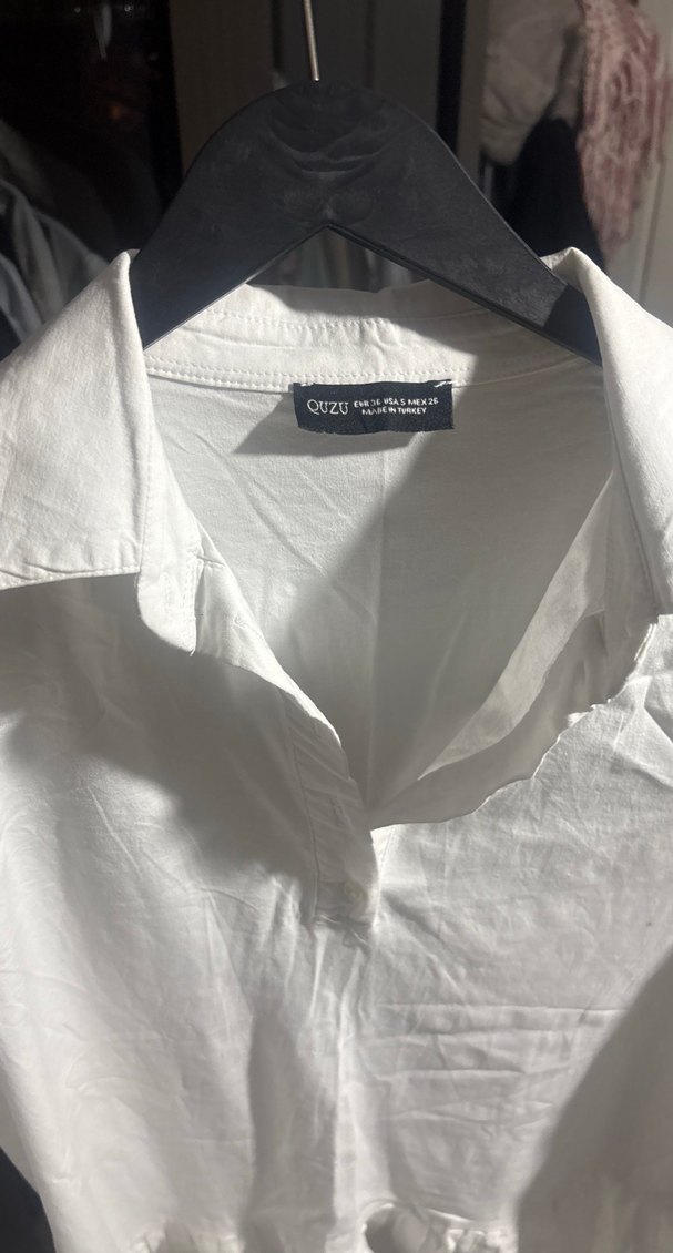 Beyaz Keten Midi Kadın Gömlek - Görsel 3