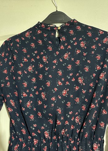 Bordo Çiçek Desenli Uzun Kollu Midi Elbise - Görsel 4