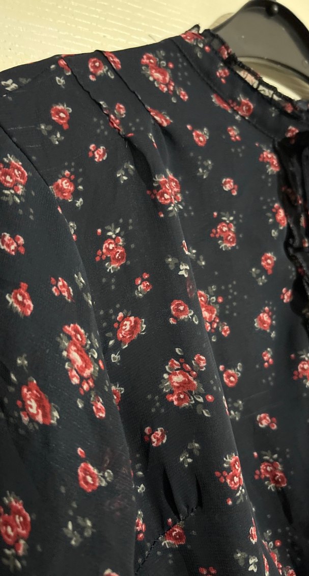 Bordo Çiçek Desenli Uzun Kollu Midi Elbise - Görsel 3