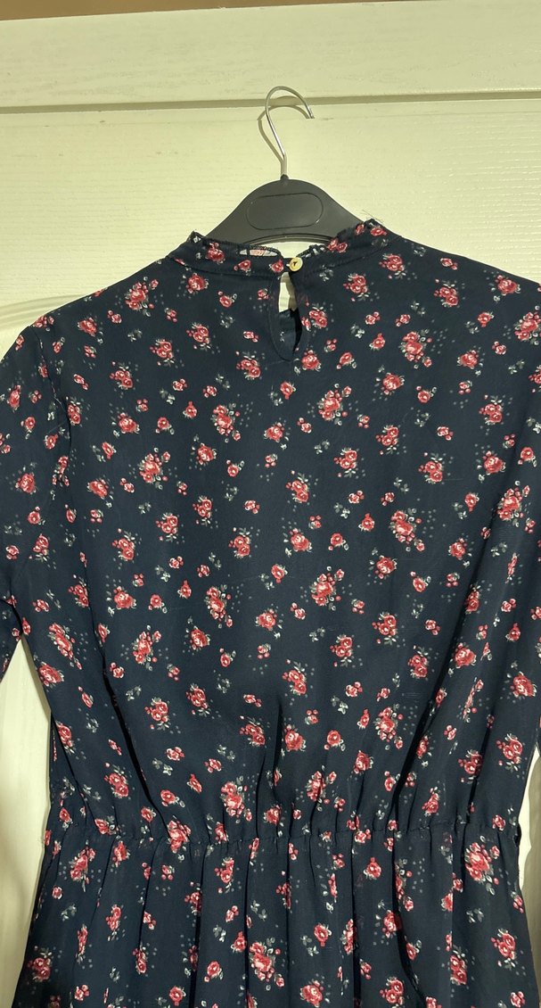 Bordo Çiçek Desenli Uzun Kollu Midi Elbise - Görsel 4