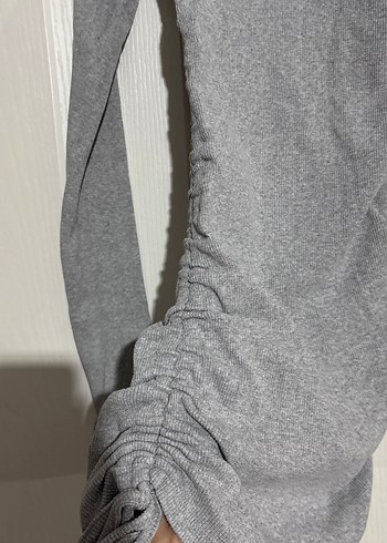 Gri Uzun Kollu Fitilli Midi Elbise - Görsel 2