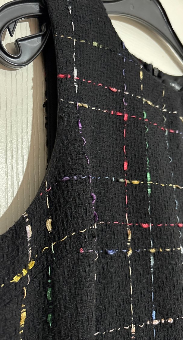 Kareli Siyah Midi Kolsuz Ofis Elbisesi - Görsel 3