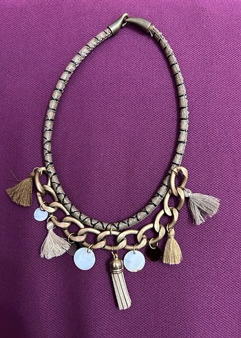 İkili Bohem Tarz Altın Renkli Püsküllü Mini Kolye - Görsel 5