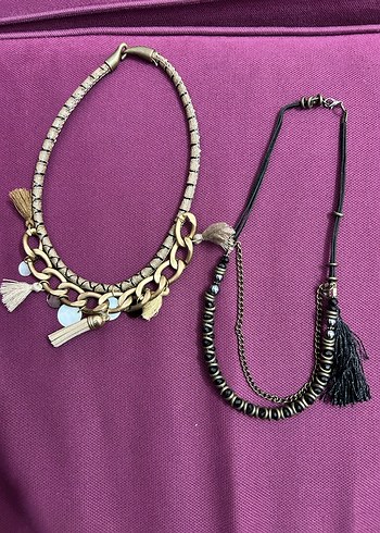 İkili Bohem Tarz Altın Renkli Püsküllü Mini Kolye - Görsel 2