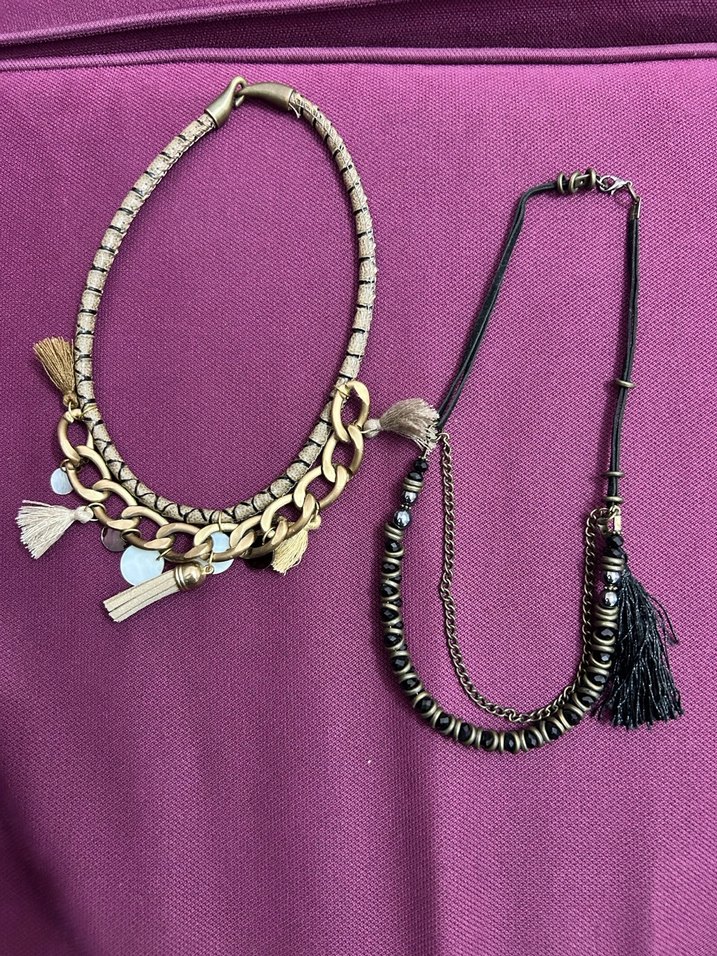 İkili Bohem Tarz Altın Renkli Püsküllü Mini Kolye - Görsel 2