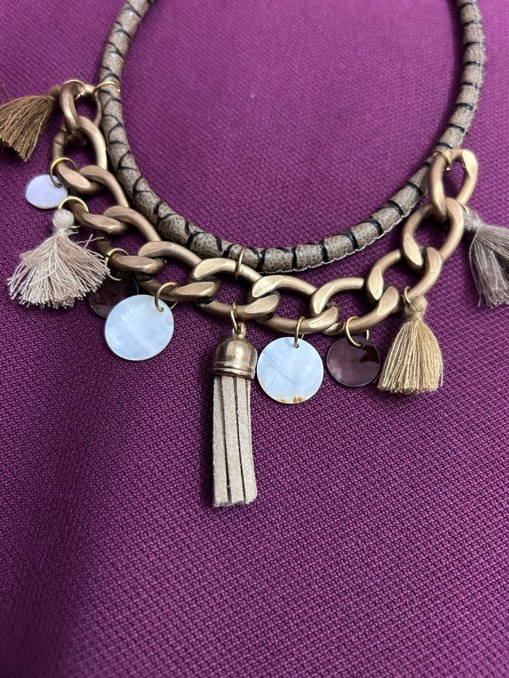 İkili Bohem Tarz Altın Renkli Püsküllü Mini Kolye - Görsel 3