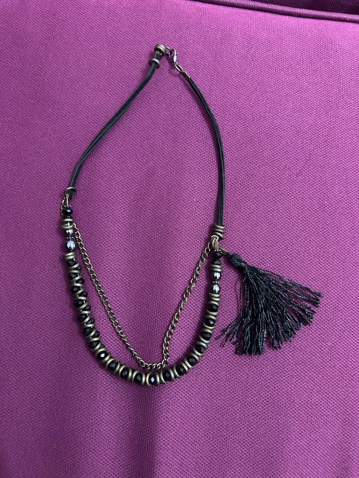 İkili Bohem Tarz Altın Renkli Püsküllü Mini Kolye - Görsel 4