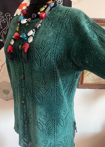American Vintage Uzun Kollu Örgü Yeşil Bohem kazak