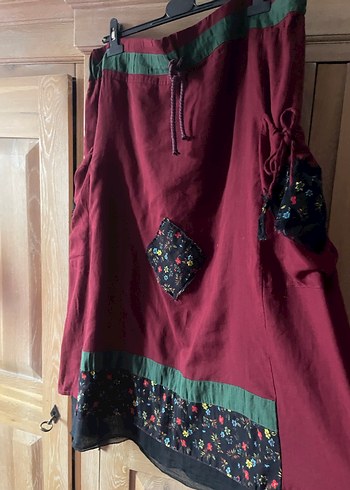 xl Beden Bordo Nakışlı Uzun Bohem Etek