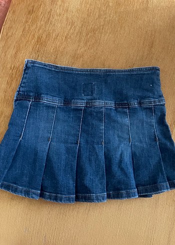 s Beden Kadın Lacivert Pilili Mini Kot Etek