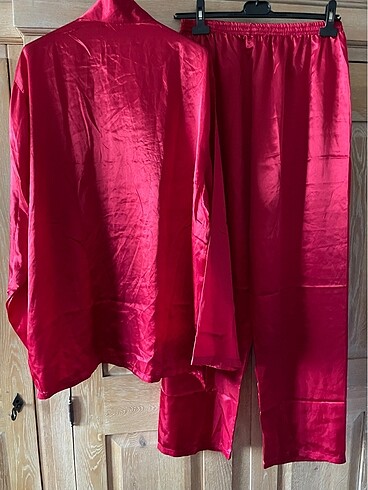 xl Beden kırmızı Renk Vintage ipek saten pijama takım