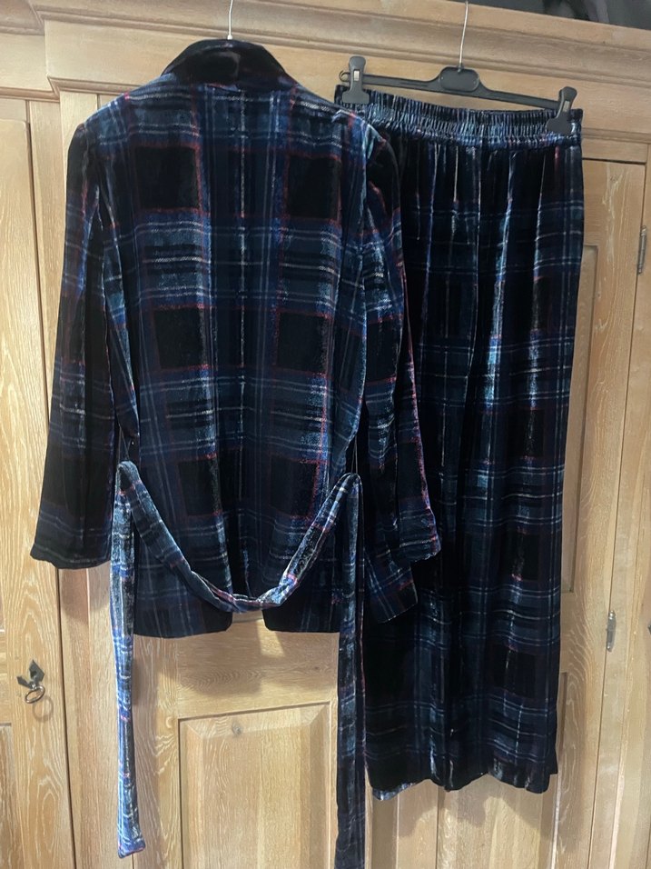 Lacivert Bağlamalı Uzun Kadın ceket pantolon - Görsel 5