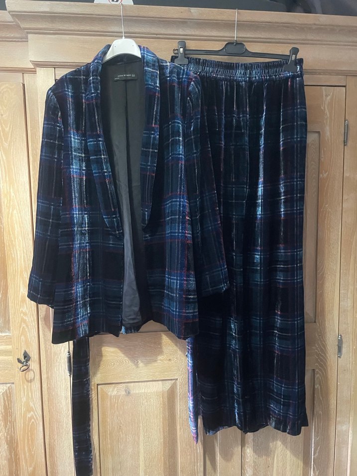 Lacivert Bağlamalı Uzun Kadın ceket pantolon - Görsel 3