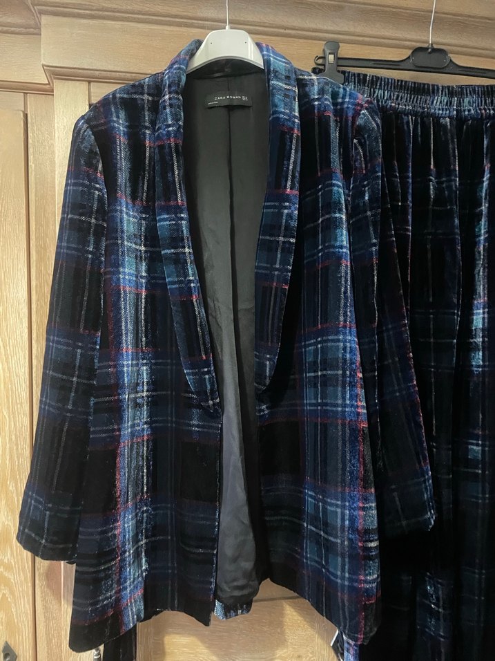 Lacivert Bağlamalı Uzun Kadın ceket pantolon - Görsel 4