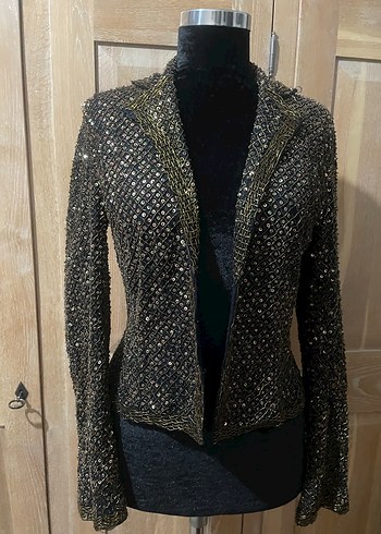 Boncuk İşlemeli Siyah Kadın Ceket - Görsel 2