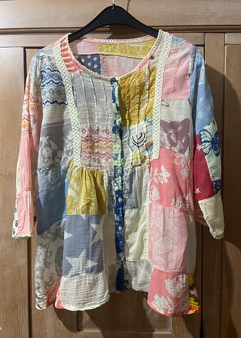 Uzun Kollu Düğmeli Bohem Kadın Bluz - Görsel 5