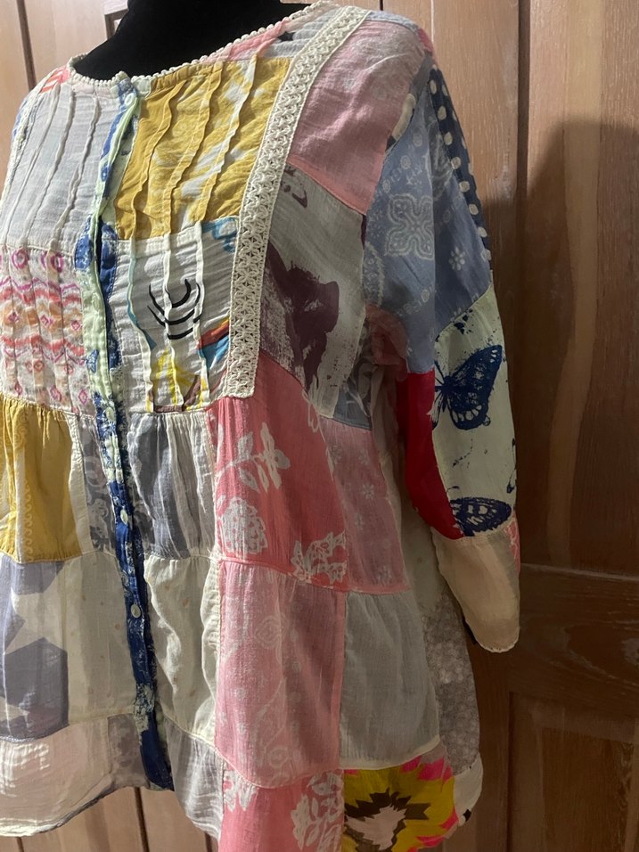 Uzun Kollu Düğmeli Bohem Kadın Bluz - Görsel 3