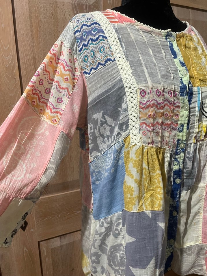 Uzun Kollu Düğmeli Bohem Kadın Bluz - Görsel 2