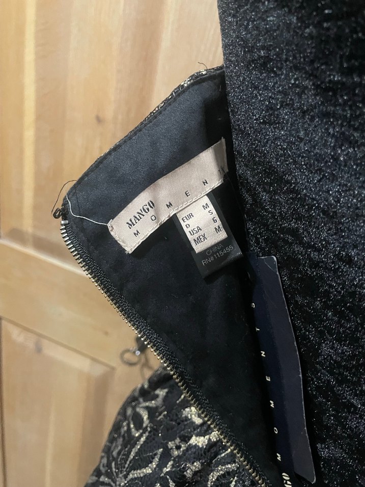 Siyah Nakışlı Dantelli Midi Straplez Elbise - Görsel 3