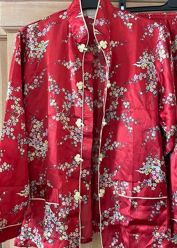 m Beden Bordo İşlemeli Uzun Kollu Kadın Pijama Takımı