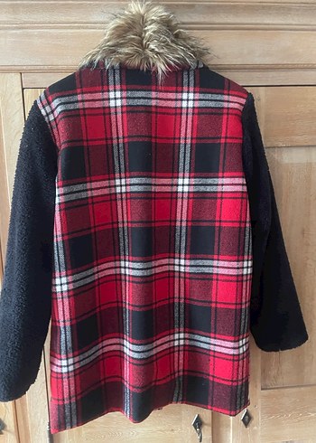 Kürk Detaylı Ekose Desenli Midi Kadın Kaban - Görsel 3