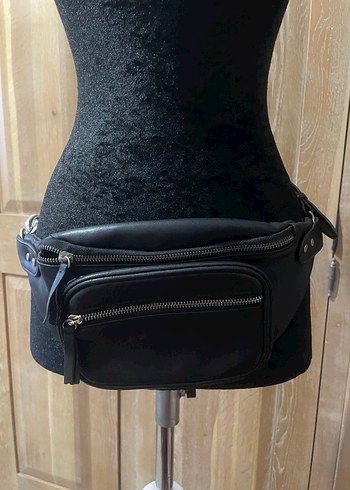 Siyah Deri Biker Bel Çantası - Görsel 2